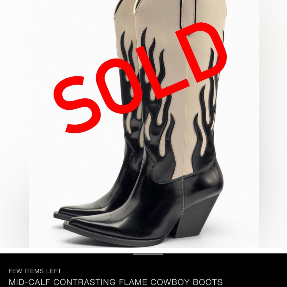 Zara Mid-calf flame cowboy boots 👢